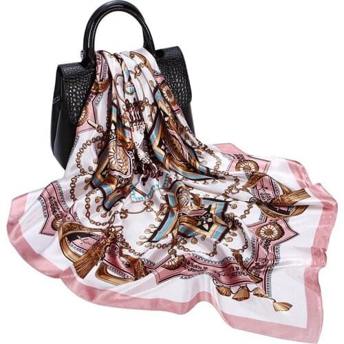 Silk Scarf Women Luxury Brand Scarves 90*90cm Square Head Scarf Ladies Pareo Bandanna Female Chiffon Hijab Headscarf For Women