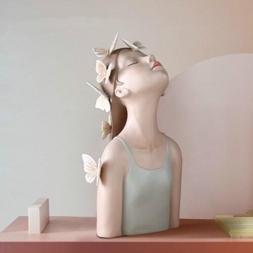 Wedding Ceramic Girl Decoration Butterfly Sculpture Desktop Crafts Characters Looking Up Statue Girl Room Decoration Accessories