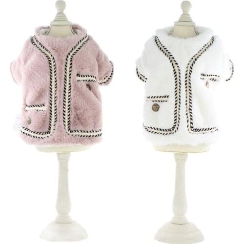 Warm Elegant Soft Fleece Wool Winter Coat Dog Clothes Bichon Pet Puppy Wear Decorative Lines Clothing for Dogs