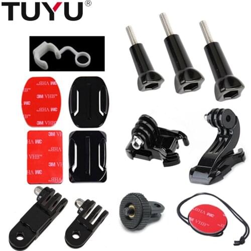 TUYU Helmet Curved Flat Mount Three-way Adjustable Pivot Arm Screw Buckle For Gopro Hero 9 8 5 xiaomi yi EKEN Camera Accessories