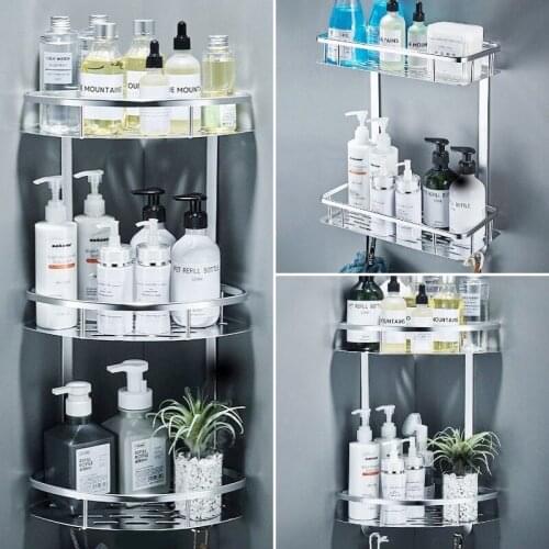 Aluminum Bathroom Corner Shelf Wall Mounted Punch-free Shampoo Storage Rack Waterproof Durable Bathtub Holder Bathroom Organizer