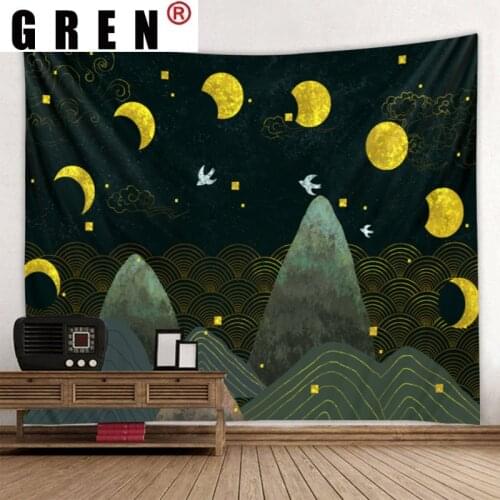GREN Tapestry Hanging Covering Rugs Background Cloth Beach Mat Blanket Art Home Decor Cartoon Moon Mountain Natural Landscape
