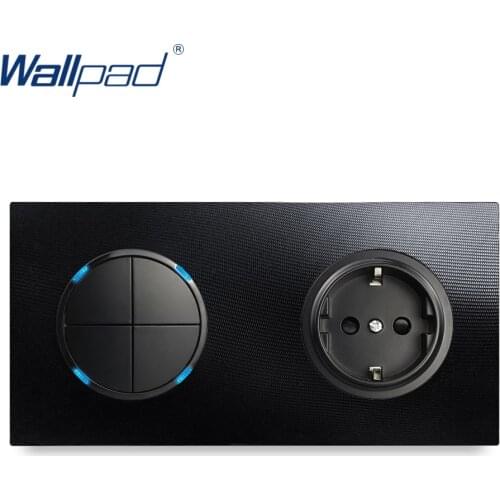 Wallpad 4 Gang 2 Way Switch With EU German Socket Wall Light Switch With LED Indicator Aluminum Metal Panel