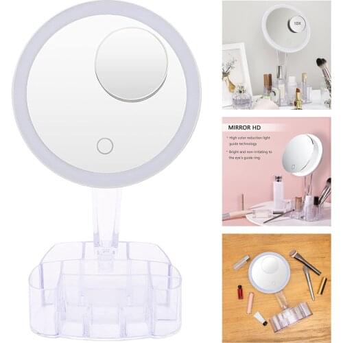 Makeup Mirrors w/ Storage Box Dimming Vanity Touch Screen Powered by Battery