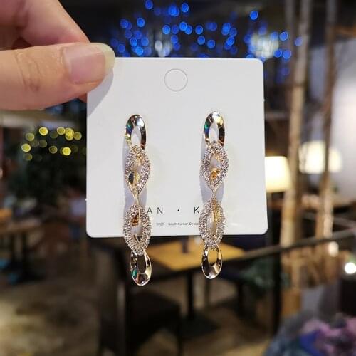 Korean Version Of Bohemian Shiny Crystal Cutout Tassel Earrings Geometric Pendant Ladies Personality Fashion Earrings Jewelry