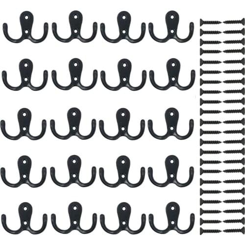 20 20 Pieces Wall Coat Hooks Double Prong Robe Hook Rustic Hooks Retro Cloth Hanger Coat Hanger Wall Mounted Hook with 44