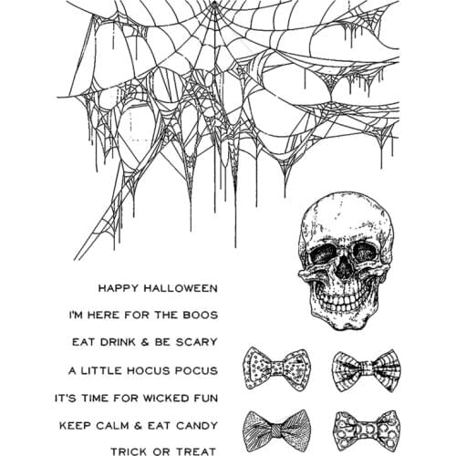2021 New Halloween Skeleton Words Clear Stamps Spider Cobweb and Tie Scrapbooking For Crafts Card Making no Metal Cutting Dies