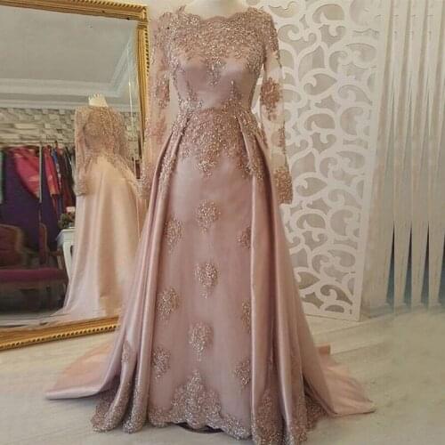 Arabic Muslim Evening Dresses Party Elegant for Women Dubai Saudi Arabian Long Sleeves Lace Prom Gowns