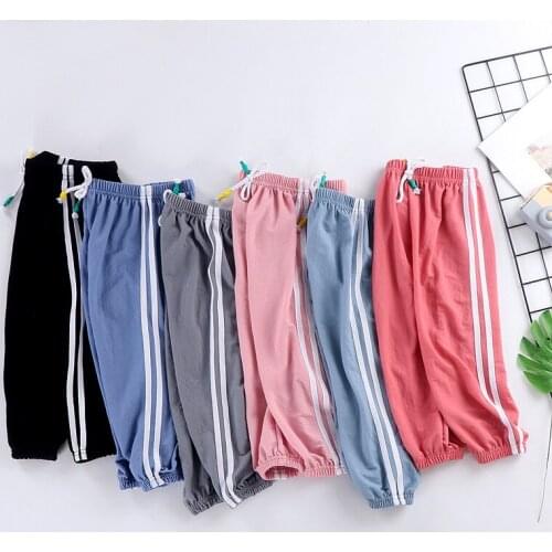 Kids Harem Pants 2021 Summer Bottom Elastic Waist Thin Trousers for Boy & Girl Striped Patchwork Loose Pants Ankle-Length Pants
