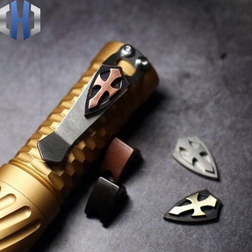 EDC Cross With Screw Shield Titanium Alloy Copper Copper Brass Flashlight Clip Folding Knife Pendant Accessories Knife Beads