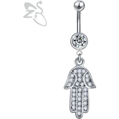 Hamsa Hand Belly Button Rings Crystal Navel Rings Piercings Hand of Fatima Belly Rings Stainless Steel Jewelry For Gift Party