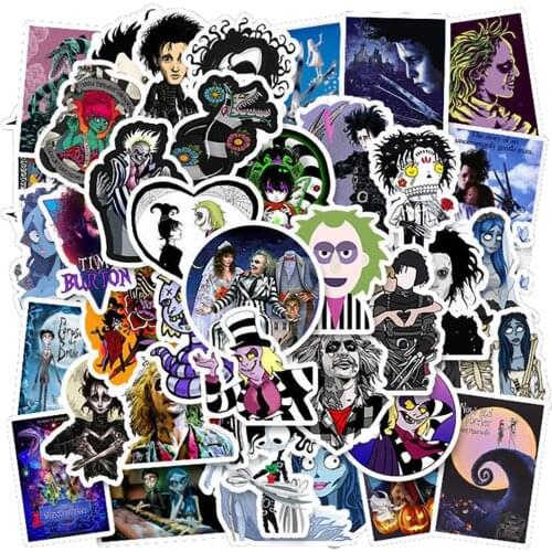 50PCS Classic Movie Tim Burton Stickers Skateboard Fridge Guitar Laptop Motorcycle Travel Luggage DIY Fun Sticker Decal Kid Toys