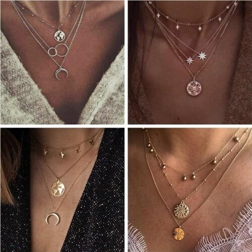 KINFOLK Bohemian Moon Layered Necklaces For Women Boho Map Chains Necklace Pendant Chocker Necklace Set Jewelry 2020