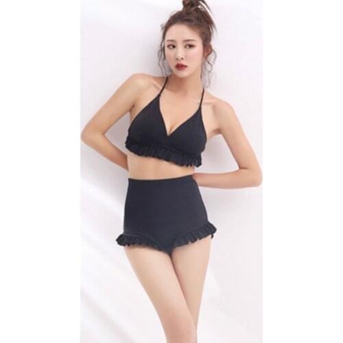 Bikini Sets Women Sexy Summer Swimwear Y2K Wood-ear High Waist Solid Simple Fashion Ins Beach Clothing Korea Style Swimsuite