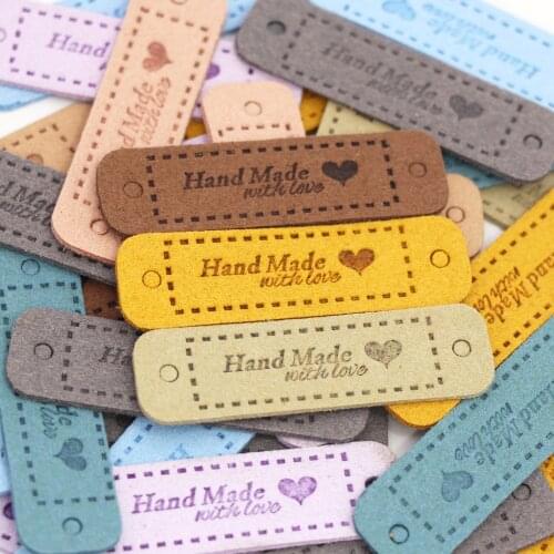 20Pcs Leather Tags Handmade With Love Labels Clothing Tags DIY Crafts Sewing Handmade Label For Hats Bags Shoes 56*15MM