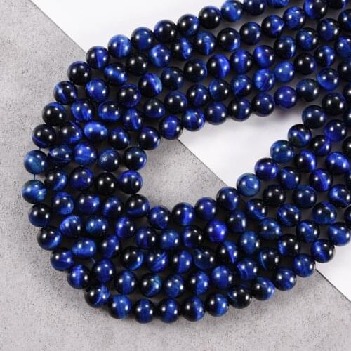 Natural Blue Tiger Eye Stone Round Loose Beads for Jewelry Making 15" Strand 4-12mm