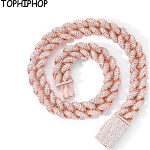 TOPHIPHOP 20mm Ice Out Cuban Necklace Chain Micro Dense Inlaid Zircon Hip Hop Rapper Mens Necklace Fashion Jewelry