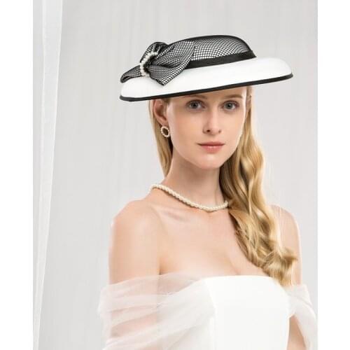 Lady Fedoras Wool Royal Ascot Hat Female Designers Party Cap Girls Wide Brim Wedding Hats Bud Screen Pearl Hat A29