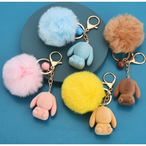 Creative cute bunny doll flocking key chain cute animal bunny cartoon bag pendant