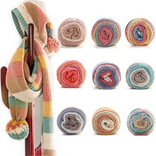100Grams Soft Rainbow Color Cotton Fibres Wool Yarn Hand-woven Thick Warm Scarf Sweater Sofa Cushion DIY Clothing Accessories