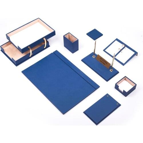 Leather 10 Pieces Desk Set With Double Document Tray Desk Organizer Office Accessories Desk Accessories Office Desk Pad Pen Box