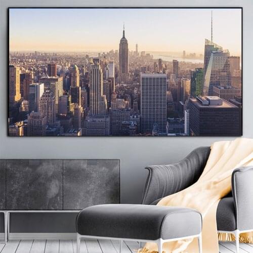 Wall Art HD City Landscape Canvas Poster New York Empire State Building Statue of Liberty Bedroom Wall Decoration Painting