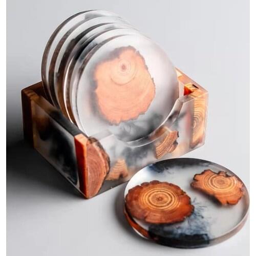 New Diameter Resin Teacup Mat Square Round Creative Kung Fu Tea Solid Wood Heat Insulation Pad SetTea Set Accessories