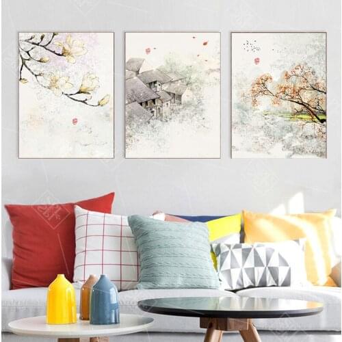 New Chinese Ink Floral Abstraction Wall Art Print Picture Canvas Painting Poster for Living Room No Framed