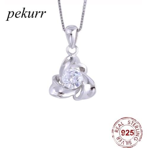 Pekurr 925 Sterling Silver 3D Ribbon Spiral Gems Zircon Necklaces For Women Geometry Pendants Fashion Jewelry Accessories
