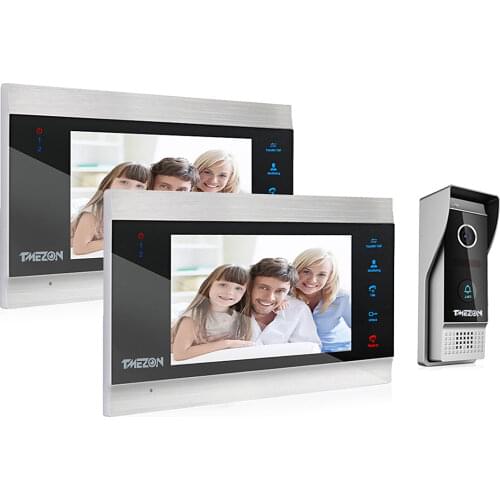 TMEZON 7 Inch TFT Wired Smart Video Doorbell Intercom System with 2 Night Vision Monitor + 1x1200TVL Rainproof Door Phone Camera