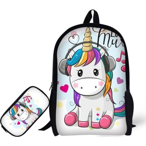School Bags for Girls Pencil Case Unicorn Backpack Student Schoolbag+Pencil Bag Learning Combination Mochila