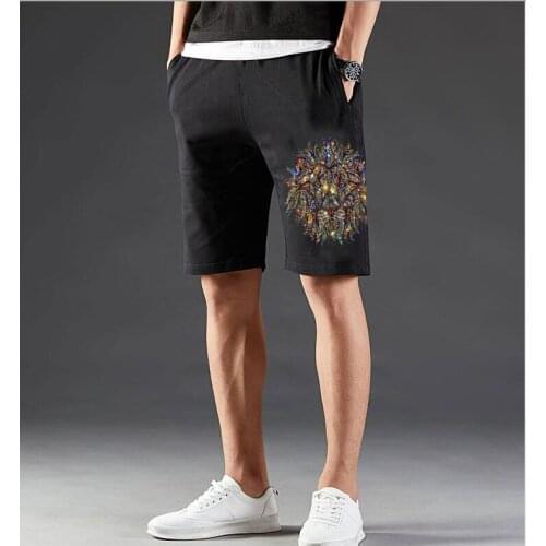 New Shorts Men Hot Sale Summer Leisure Knee Length Shorts Color Rhinestones Joggers Short Men Hot drill Shorts