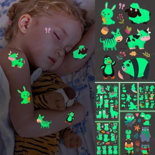 Luminous Glitter Tattoo Stickers Animal Children Temporary Waterproof Panda Sheep Rabbit Tatto Body Art Kid Cartoon Fake Tatoo
