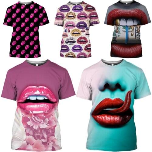 Mamba Top 3D Print Women T Shirt Red Lipstick Sexy Lips Tshirt Men Tooth Tongue Microphone Romantic Love Kiss Hip Hop Streetwear