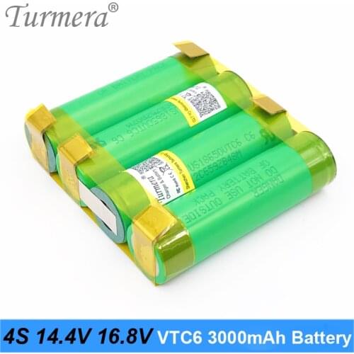 Turmera battery 18650 hg2 3000mAh vtc6 ncr18650b 3400mah battery for 3s 12.6v 4s 16.8v screwdriver battery pack customize n9