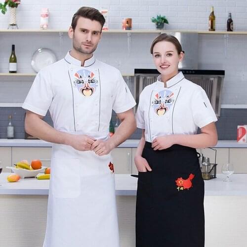 Chef Uniform Short Sleeve Summer Work Clothing Men Women Kitchen Cook Jacket Chef Master White Coat Uniforms Plus Size B-6596