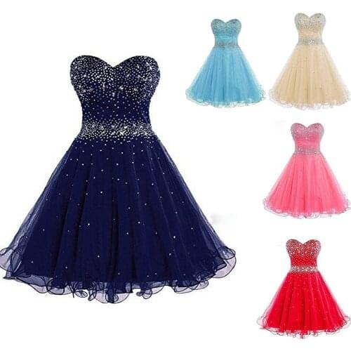 Strapless Major Beaded Homecoming Dresses Ruched Tulle Navy Blue Evening Gowns Knee Length Formal Party Outfits