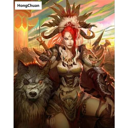 Domineering Wolf Girl Full Square/Round Diamond PaintingDiamond Cross Stitch 5D DIYDiamond Mosaic Embroidery HomeDecoration Gift