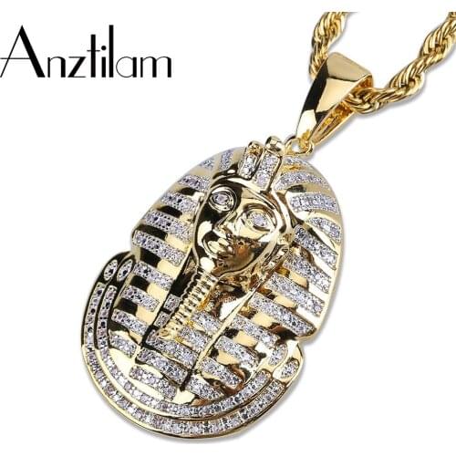High-Quality Hip Hop Iced Out Egyptian Pharaoh Pendant Necklaces Gold Silver Color Long Link Chains Choker For Men Goth Jewelry