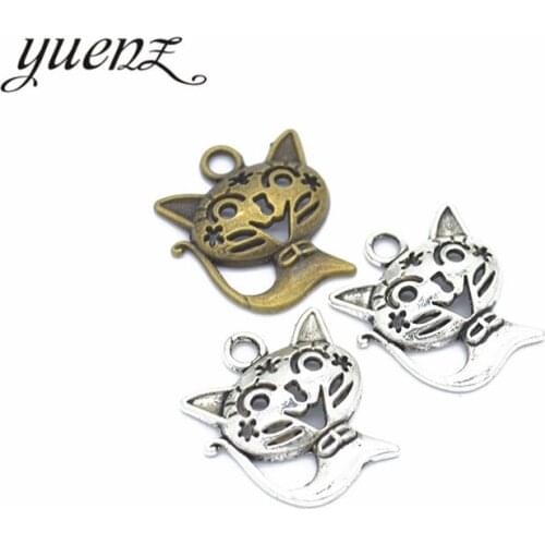 YuenZ 10pcs Cat Charms Antique Silver color Pendant fit Making Bracelets Jewelry Findings DIY Accessories 24*22mm D948