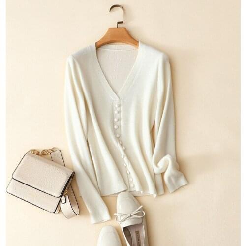 100% cashmere v neck sweater buttons long sleeve womens solid color autumn casual pullovers