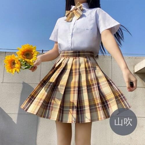 2021 Women Summer Japan Style Uniform Outfits Top and Plaid TSkirt 2 Piece Set Fashion Sexy Sweet Casual Floral Kawaii Clothing