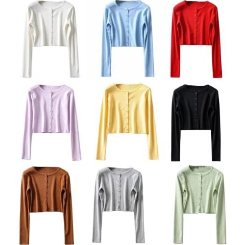 Women Long Sleeve O-Neck Cardigan Ribbed Knitted Single Breasted Button Sweater Coat Solid Candy Color Outwear Top
