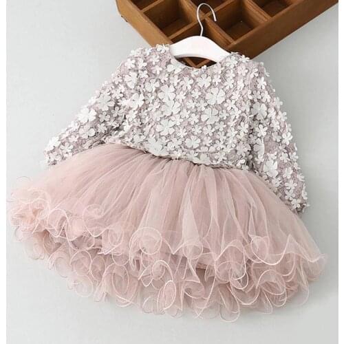 Winter Long Sleeves Girls Dress School Daily Clothes Casual Wear Petals Designs Princess DressTutu Party Kids Dresses For Girls