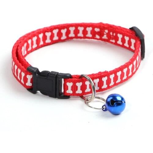 1Pcs Adjustable Nylon Cat Collars Pet Dog Collars With Bell Bone Pattern Charm Necklace For Little Dogs Cat Collars Pet Supplies