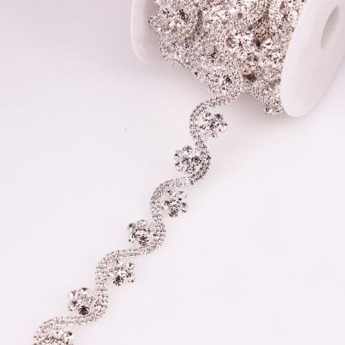 1 Yard Luxury Glass Rhinestone Cup Chain Trimming For Women Wedding Dress Belt Shoes Bags Garement DIY Jewelry