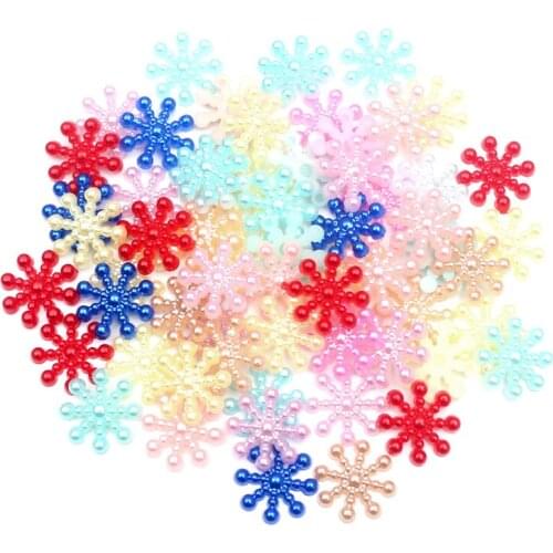 200pcs Mixed Flower Pearl Crafts Christmas Decoration Flatback Cabochon Embellishment For Scrapbook DIY Accessoris