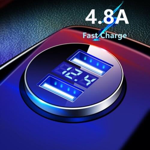 4.8A Fast USB Car Charger LED Display for iPhone 12 11 Samsung Xiaomi Universal Dual USB Mobile Phone Charger Charging Adapter