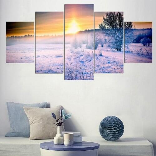 5 Panels Modern Winter Snow Paintings Decoration for Living Room Print Pictures Wall Art Canvas Paintings