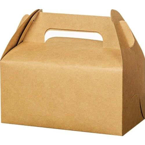 50 Pcs Kraft Paper Box With Handle Wedding Gift Box Muffin Packaging Party Birthday Dessert Baking Package Cookies Cupcake Box